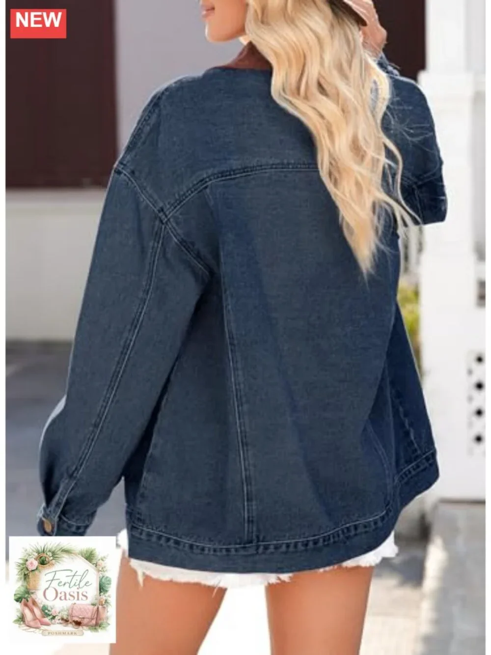 Oversized Denim Jacket Women Vintage Corduroy Collar Barn Jacket Long Sleeve